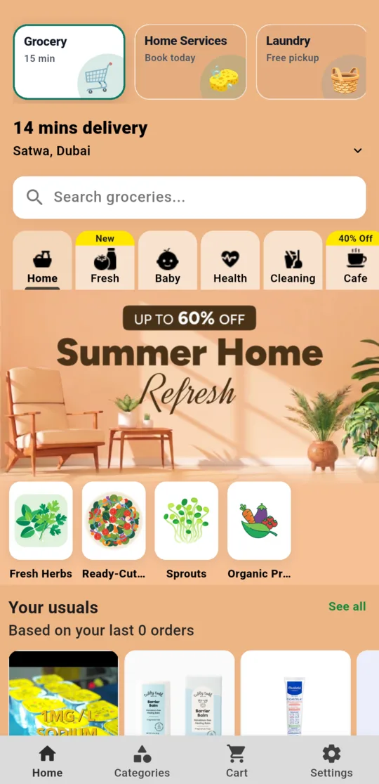 Aladay grocery home screen