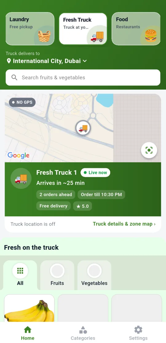 Fresh Truck home with live map